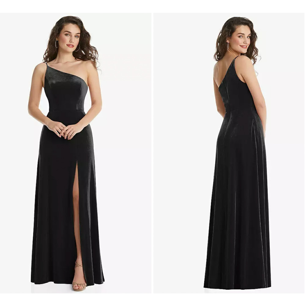 AFTER SIX 1556 SIZE 20W ONE-SHOULDER‎ VELVET MAXI DRESS POCKETS BLACK $206 NEW